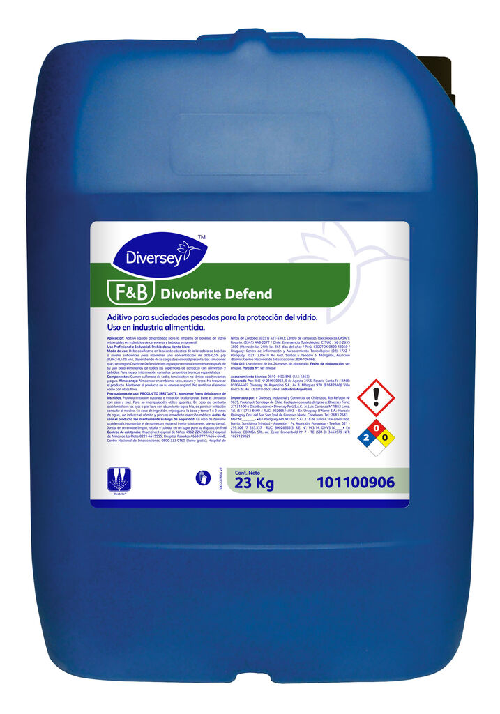 DIVOBRITE DEFEND 23kg - ADITIVO PARA SUCIEDADES PESADAS CON PROPIEDADES MEJORADAS PARA LA PROTECCIÓN DEL VIDRIO Y PET RETORNABLE